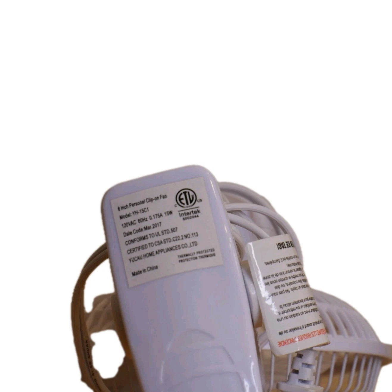 Intertek 6 inch Personal Clip-On Fan White